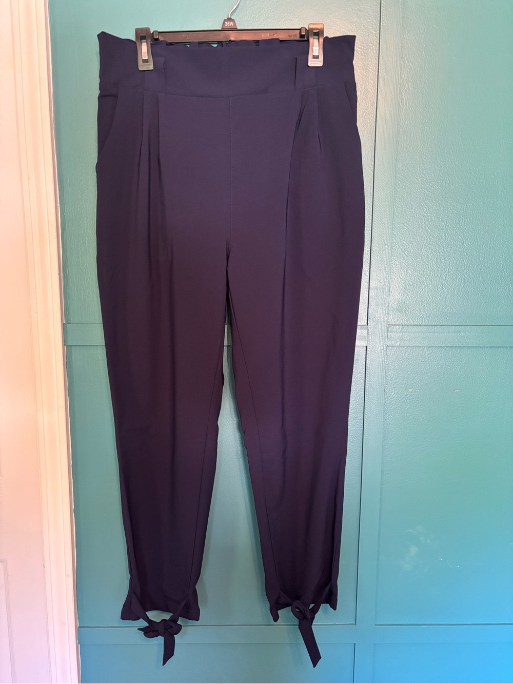 Grace Karin Navy Pleated Tie-Cuff Trousers Elastic Waist Size 2XL